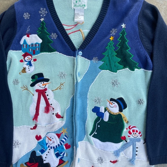 THE QUACKER FACTORY Christmas Cardigan Size Large Snowman Family - Picture 2 of 8
